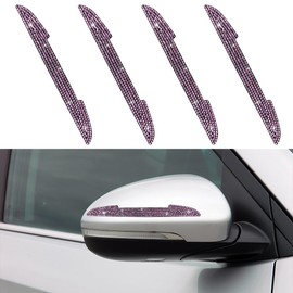 4PCS Bling Car Door Handle Scratch Protective Stickers, Rhinestone Anti-Collision Car Exterior Decoration Strip, Auto Side Rearview Mirror Edge Safety Guard, Universal Vehicle Accessory (Pink)