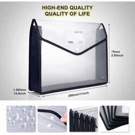 Dproptel A4 Plastic Wallets, 5 Pack Popper Wallet Plastic Document Folder Premium Pockets Files Envelope for School Office Home, with Snap Closure and Card Slot - Black