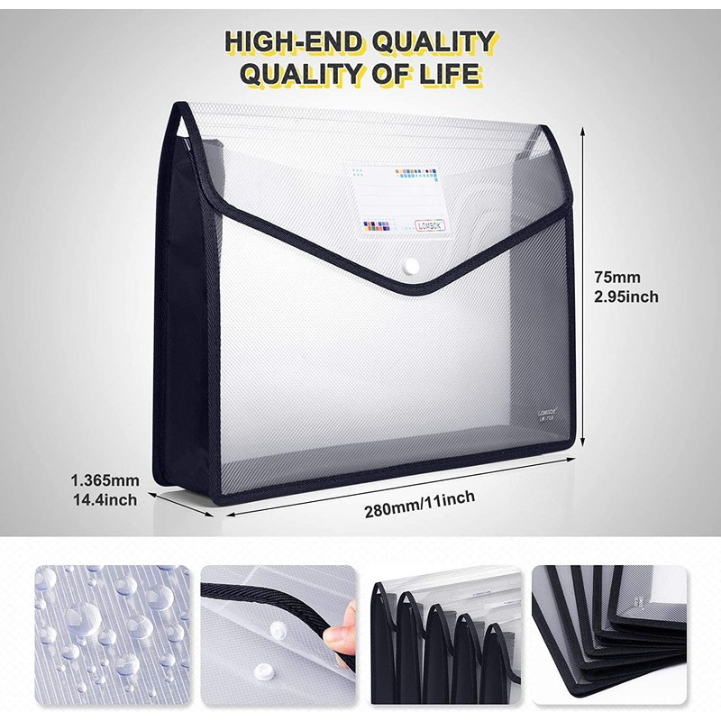 Dproptel A4 Plastic Wallets, 5 Pack Popper Wallet Plastic Document