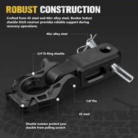 BUNKER INDUST Shackle Hitch Receiver 3/4" D Ring Shackle w/Trailer Hitch-Fits 2" Receivers,Offroad Recovery Towing Accessories for Trucks, Jeep, Pickup,Black