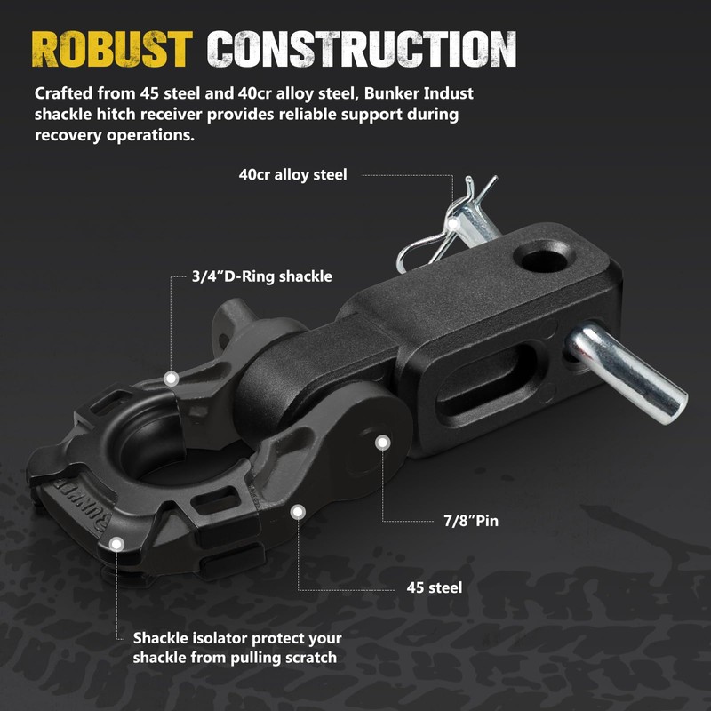BUNKER INDUST Shackle Hitch Receiver 3/4" D Ring Shackle w/Trailer