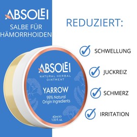Absolei Haemorrhoids Ointment, Natural Yarrow Ointment to Soothe The Pain, Swelling and Itching, 40 ml
