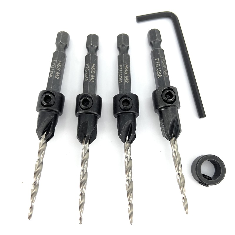 FTG USA Adjustable Wood Countersink Drill Bit Set 4 Pc