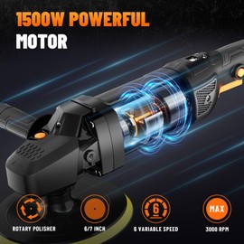 PLS03A Buffer Polisher, 12.5 Amp 6 Inch/7 Inch Dual Action Polisher, Random Orbital Polisher Buffer, 6 Variable Speed 1000-3000rpm, Car Polishing Machine Kit for Car Detailing, Polishing and Waxing