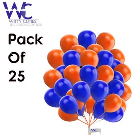 Plain Round Balloons - 10 Inch Blue & Orange Latex Balloons for Birthday, Baby Shower, Engagement & Wedding Parties - Pack of 25