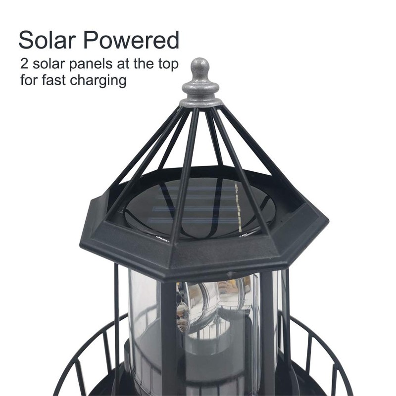 CALIDAKA LED Solar Powered Lighthouse 360 Degree Rotating Lighthouse Landscape