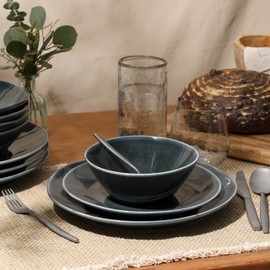 Bloomhouse Montecito Breeze 16 Piece (Service for 4) Double Plates and Bowls Stoneware Reactive Glaze Dinnerware Set - Laguna Dawn