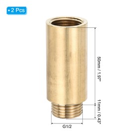 PATIKIL Shower Head Extension Arm, 2 Pack Brass G1/2 Male to Female Thread 61mm Length Pipe Fitting Shower Head Extender