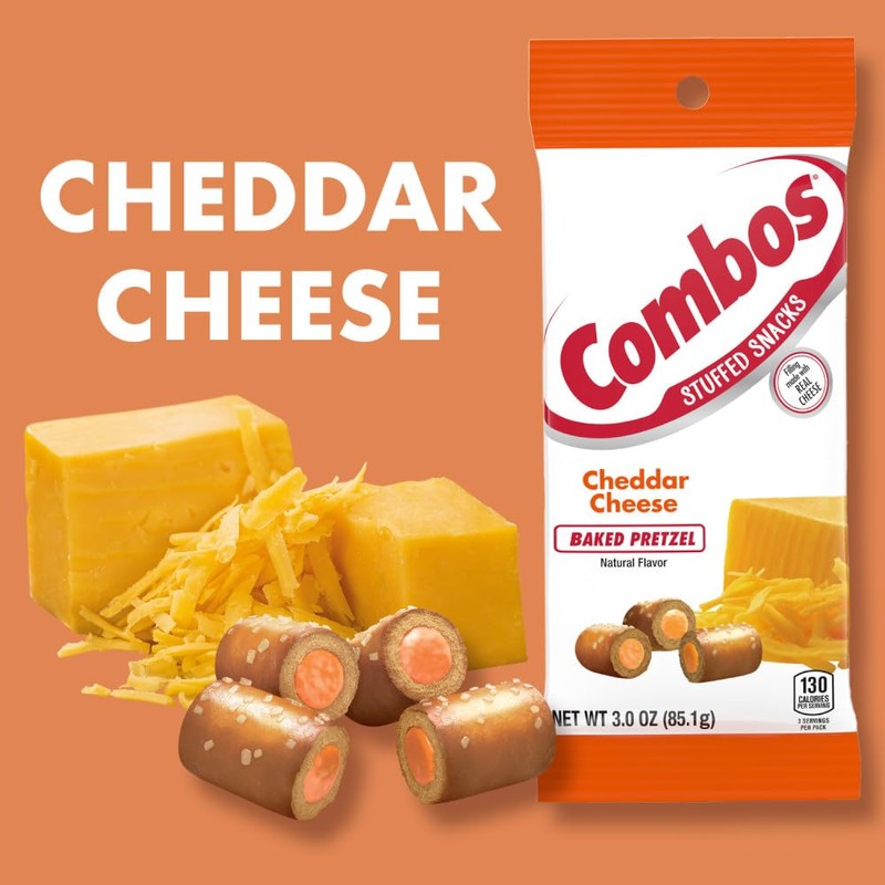 COMBOS Stuffed Snacks Cheddar Cheese Baked Pretzel Snacks, 3.0 Oz