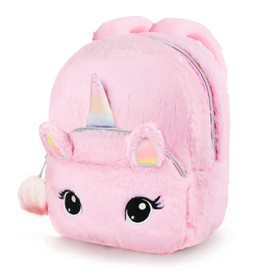 Hifot Unicorn Plush Backpack for Children, Nursery Book Bag, Cute Soft School Bags, Mini Double Shoulder Bag, Unicorns Gifts for Girls (Plush Ball: Random Colour)