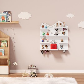 House Tonies Shelf Magnetic - Tonies Figure Organizer for Kids Room, Wall Mounted Toy Display & Storage for Toniesbox Holder, Toy Floating Shelves Compatible Charging Station (White, Hold 35+ Figures)