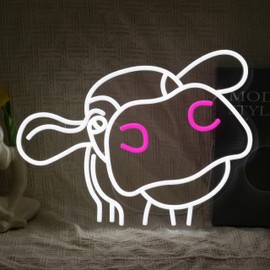 BNEMCEZH Cow Neon Sign Dimmable Tilted Cow Head LED Light Sign for Wall Decor USB Powered Funny Animal Neon Light for Farmhouse Bedroom Living Room Cafe Home Party Bar Animal Lovers (16.5 * 12.6 In)