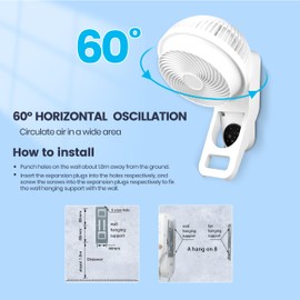 Simple Deluxe 7 inch Wall Mount Fan, 3 Speeds & 3 Modes, 15 Hours Timer, 60° Oscillating Circulating Fan, with Remote Control, Air Circulation Fan for Indoor Use,2-Pack, White