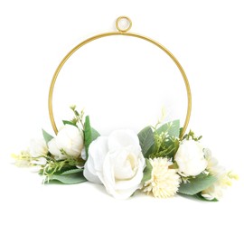 Floral Hoop Metal Ring Wreath Artificial Wall Hanging Wreath for Wedding Home Coffee ShopRound