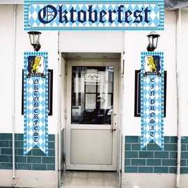 Oktoberfest Decorations Oktoberfest Sign Banner Backdrop Bavarian Check Flag Porch Sign Welcome Banner White and Blue for German Theme Party Beer Festival Oktoberfest Party Supplies Favors 2023 New