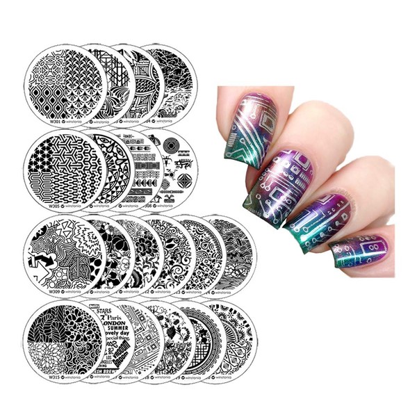 Winstonia Nail Art Stamping Plates 20 Pcs Bundle Set Manicure Stencils Easy Stamps Disc, 3rd Generation