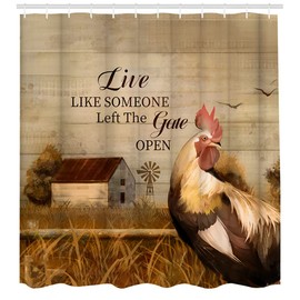 LUKUY Rooster Shower Curtain Farmhouse Animal Cock Bathroom Decor Rural Cottage Pastoral Style Vintage Rustic Motivational Quotes Cloth Fabric Bathroom Curtain Set with Hooks 72x72inch