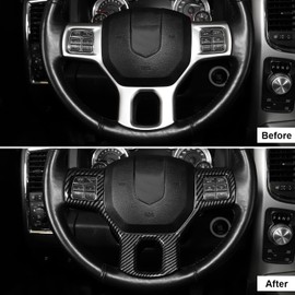 CheroCar for Dodge RAM Steering Wheel Cover Trim Interior Decoration Accessories for 2010-2017 Dodge RAM (Carbon Fiber)