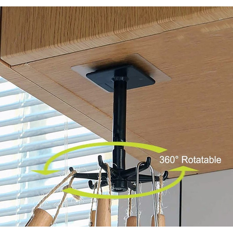 Fengirl Kitchen Utensil Hanger with 6 Hooks, Under Cabinet Utensil