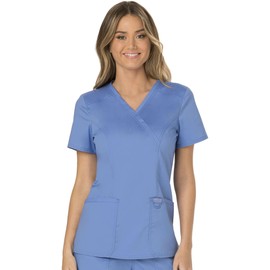 Mock Wrap Scrubs for Women Workwear Revolution, Soft Stretch, Easy Care WW610, Ciel Blue, Small