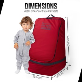 TRAVELOOP Car Seat Travel Bag for Airplane – Double-Closure Gate Check Bag for Car Seats with Padded Shoulder Straps, Rubberized Handle & Storage Pouch – 18x18x34in (Red)