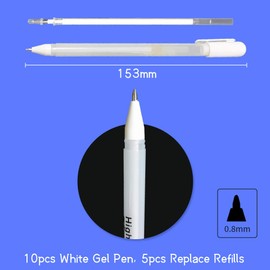 KANOSON White Gel Pen, 10 Pieces Artist White Pen with 5 Refills for Black Paper, 0.8mm Fine Tip White Gel Pen for Drawing Highlights Outline Sketching Art Design