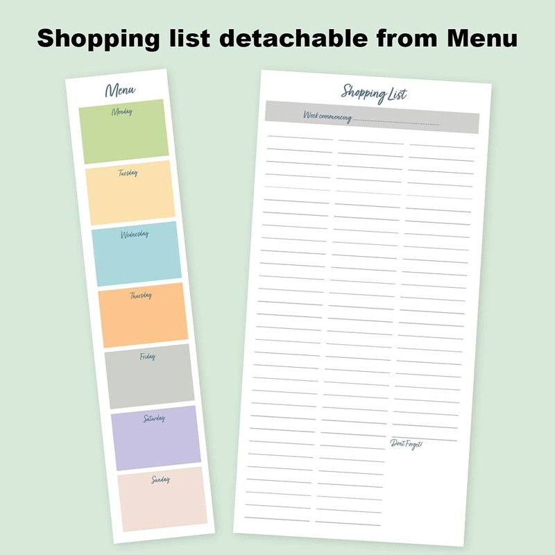 Shopping List Pad with detachable Weekly Meal Planner. 52 sheets