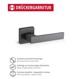 Gedotec Handle Set Aluminium Door Fitting Anthracite Matt Door Handle Room Door on Square Rosette BB Deadlock Door Handle Set Inner Door Push 1317 1 Set with Mounting Material