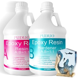 Epoxy Resin Crystal Clear Art 1 Gallon with Pump Kit for Coating, Casting, Art, Jewelry, Tabletop, Bar Top, Live Edge Tables, Fast Curing 2 Part Epoxy Kit（0.5Gal Resin and 0.5Gal Hardener）
