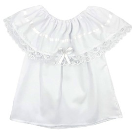 XADANI LULA, Blusa mexicana artesanal para niña. Bordado tradional. Blusa campesina de encaje con hombros descubiertos. Souvenir & Noche Mexicana, 5 de Mayo. HECHO EN MEXICO. (2 años, BLANCA)
