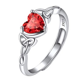 Suplight July Birthstone Rings for Teen Girls Women, Adjustable Celtic Knot Ring, Crystal Red Ruby Birthstone Ring Sterling Silver