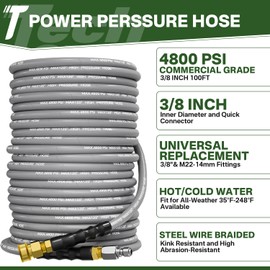 TechSweepPro 5000PSI Pressure Washer Gun and Hose Kit, 100FT Kink Resistant Steel Braided Power Washer Hose with 3/8" Swivel Quick Connector and M22 14mm Adapters Replacement/30" Extension Washer Wand