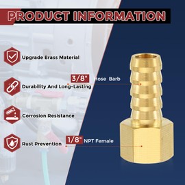Kozelo Pack of 1 Brass Hose Barb Fittings Adapter Connector 3/8" Hose Barb to 1/8" NPT Female Fittings for Home Machines, Massage Bathtubs, and Irrigation Systems