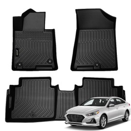 Jenofa-Floor Mats for Hyundai Sonata & Hybrid 2015-2019 / Kia Optima 2016-2020 Floor Liner Waterproof All Weather Car Mats Custom Fit Optima Durable TPE Rubber Mat for Sonata Hybrid Accessories Black