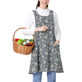 OCXXMME Adjustable Easeful Cross Back Aprons for Women Floral Aprons with Pockets Cotton Linen Beggarticks