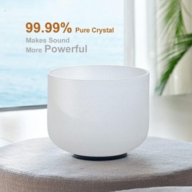 CVNC 432Hz 8 Inch D Note Navel Chakra Frosted Quartz Crystal Singing Bowl with Mallet and O-ring for Sound Healing Meditation