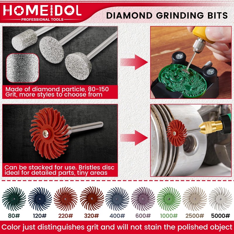 51Pcs Diamond Burr Bits Compatible with Dremel Tool Accessories, HOMEIDOL