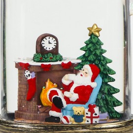 GenSwin Christmas Snow Globes with Music USB Rechargable Cable and Timer, Christmas Lantern Decorations Indoor, 1 Pcs Christmas Music Box with Red Santa and Fireplace for Winter Decor