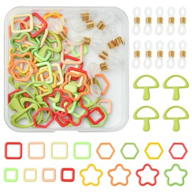 KitBeads 50Pcs 5 Styles Metal Stitch Markers Hexagon Mushroom Flower Shaped Multicolor Crochet Locking Marker Holders for Weaving Sewing Quilting
