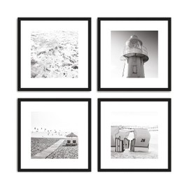 artissimo, Design Edition, Poster Set Including Frame, Picture Set Framed, 4 x 30 x 30 cm, PE6462-ER, Sea S&W, Picture, Design Poster with Frame, Black/White Photo, Beach and Sea