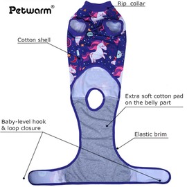 PetWarm Surgical Suit for Dogs Female, Dog Surgical Recovery Suit, Spay and Neuter, Prevents Licking After Surgery Onesie, Pet Recovery Suit for Dogs, Unicorn Pattern, Purple, XS