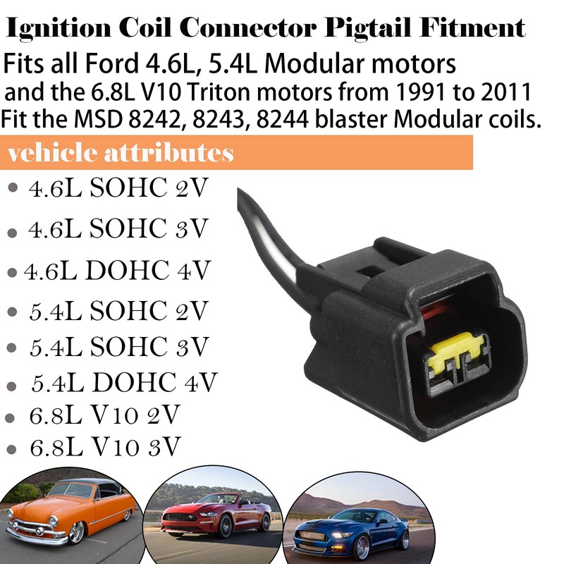 8 Pack Ford Ignition Coil Connector Plug Harness - Compatible