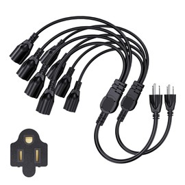 Extension Cord with 1 to 4 Splitter 16 AWG 13A 1625W 20 Inch Black 2 Pack | Outdoor Y-Style SJTW Cord NEMA 5-15P to 5-15R
