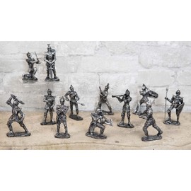 Ebros Gift Set of 12 Renaissance Medieval Knights with Swords Crossbows Halberds and Shields Figurines Suit of Armor Miniature European Knights Sculpture Decor