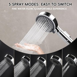 Shower Head with Filter, Shower Head, High Pressure Hand Shower, Shower Head Rain Shower, Shower Head with Stop Function, Summer Saver, Shower Head Water-Saving with 6 Jet Types, No Shower Hose Chrome