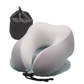 U-Shaped Memory Foam Pillow for Neck Support-0.66lb High-Density Support with Cooling Ice Silk Cover, Machine Washable and Travel-Friendly Pillow for Office, Airplane, Car (White)