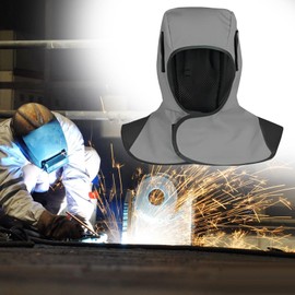 Folpus Full Protection Welding Hood Reusable Inner Mesh Fireproof Breathable Welding Hood Dustproof Washable Safety Cover for Welders FR Headgear, Grey