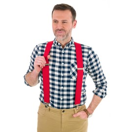 Olata Men's Extra Wide Heavy Duty X-Shape Braces/Suspenders with Brown Leather - 5cm. Royal Blue