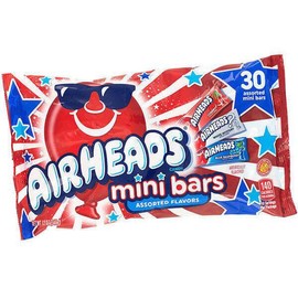 Airheads Mini Bars, Assorted Flavours - Cherry, Mystery, Blue Raspberry, 340g Patriotic USA Flag Bag