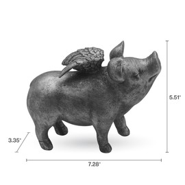Elements 7.28x3.35x5.51 Inch Resin Silver Winged Pig Tabletop Decor